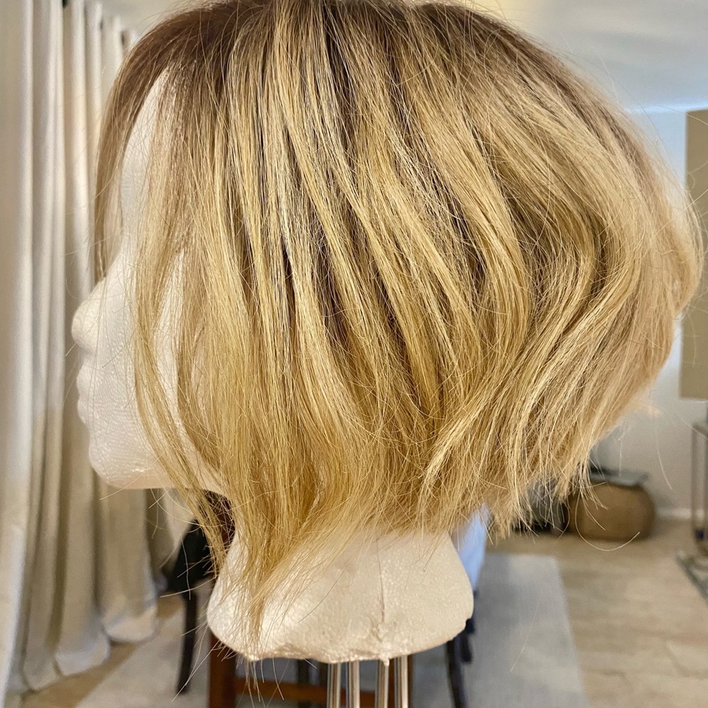 Belle Tress Rooted Blonde Short Layered Summer Bob Lace front Wig